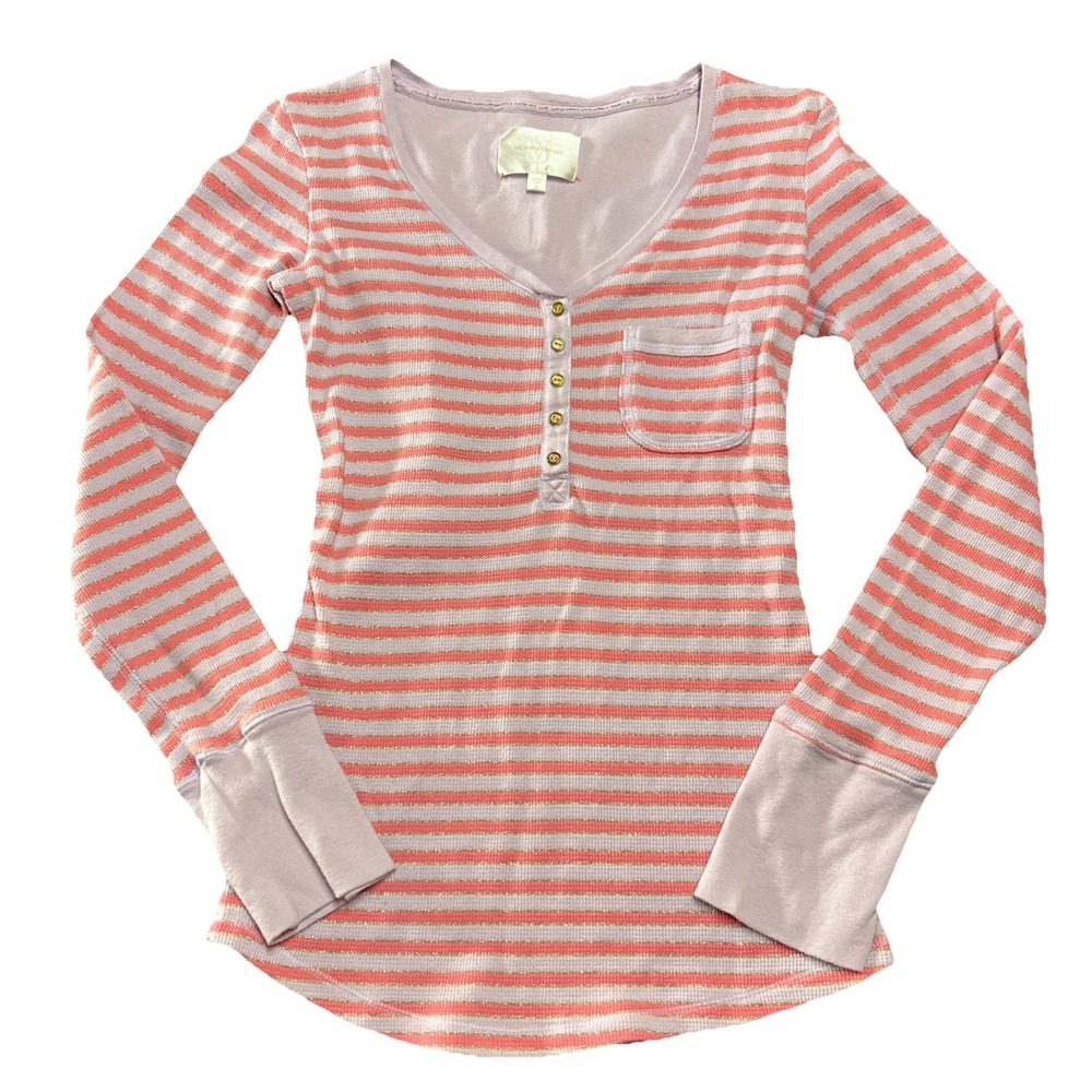 Victoria's Secret Henley Top Small Pink Purple Gold Sparkly Striped Preppy Y2k